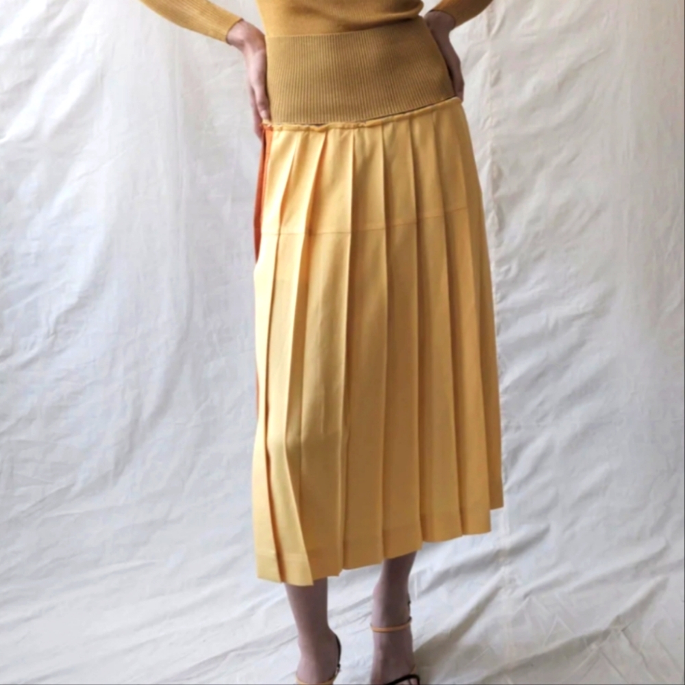 Peter Do Pleated Color Block Yellow Orange Skirt Size S